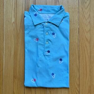 B. Draddy Mens Short Sleeve Polo Shirt Pima Cotton Medium Blue Unique Pattern